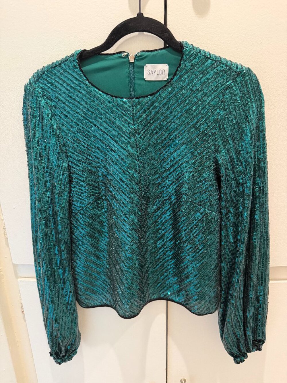 Saylor green sequin long-sleeve top S